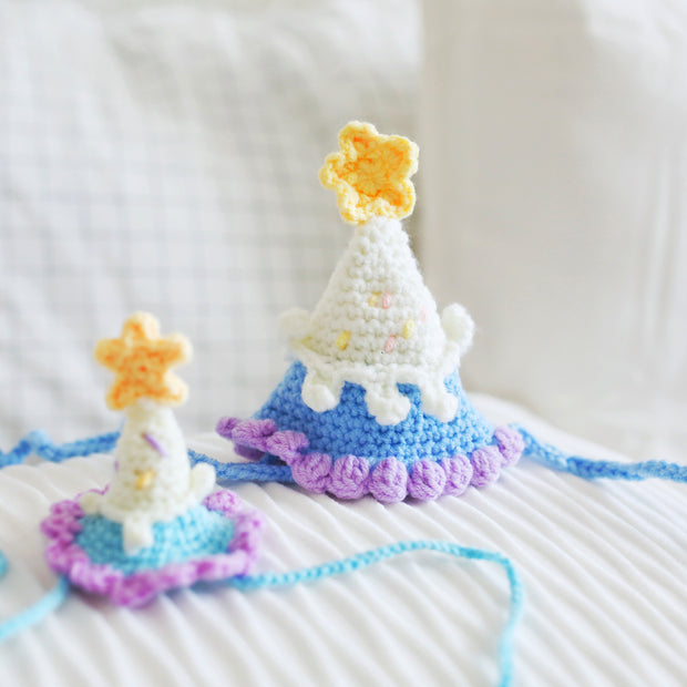 Handmade Starry Sky Birthday Crochet Doll Hat 💙⭐🎉