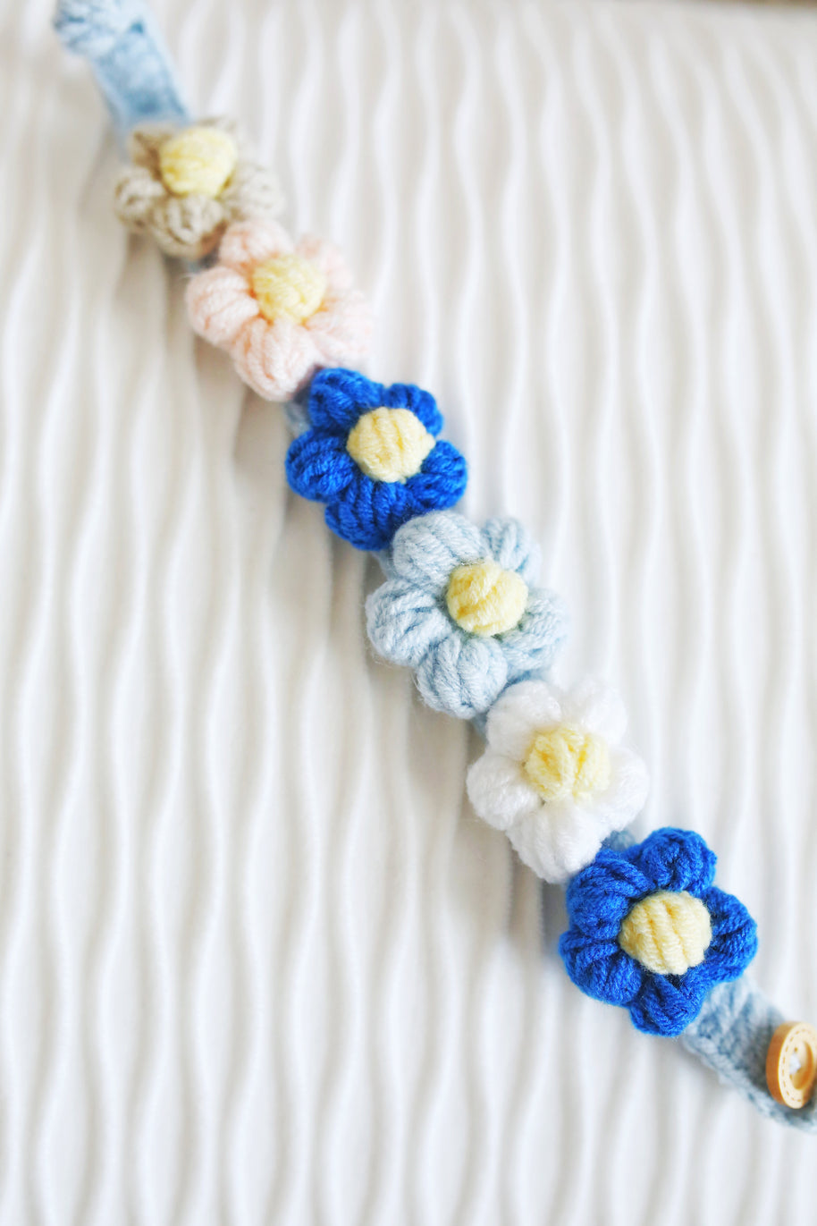 Blossom Circle Crochet Doll Bib/Collar – Blue & Pastel 🌸💙✨