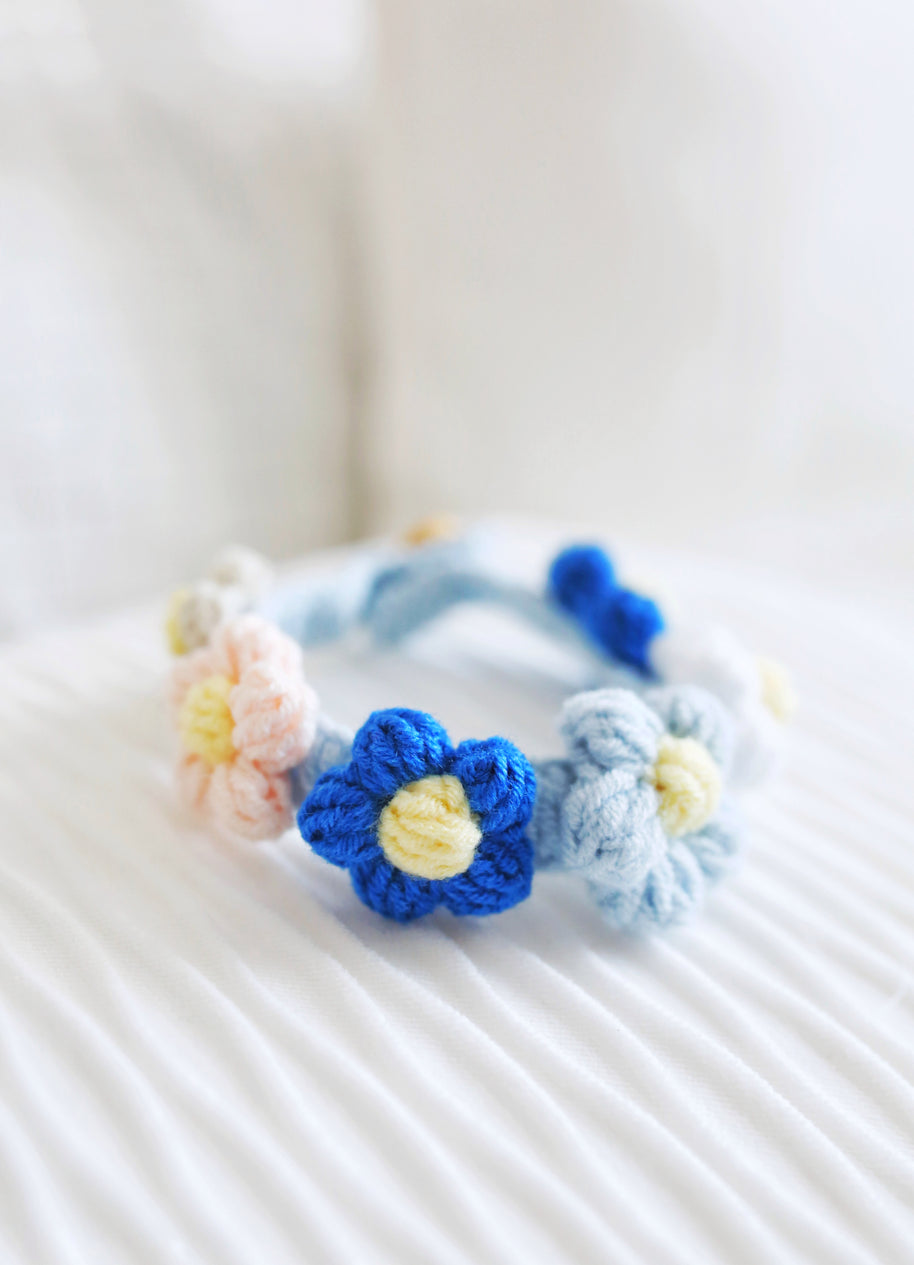 Blossom Circle Crochet Doll Bib/Collar – Blue & Pastel 🌸💙✨