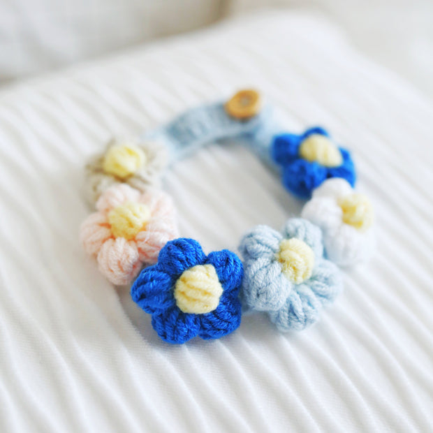 Blossom Circle Crochet Doll Bib/Collar – Blue & Pastel 🌸💙✨