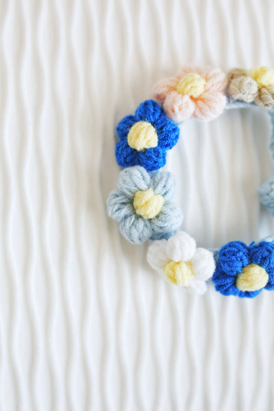 Blossom Circle Crochet Doll Bib/Collar – Blue & Pastel 🌸💙✨