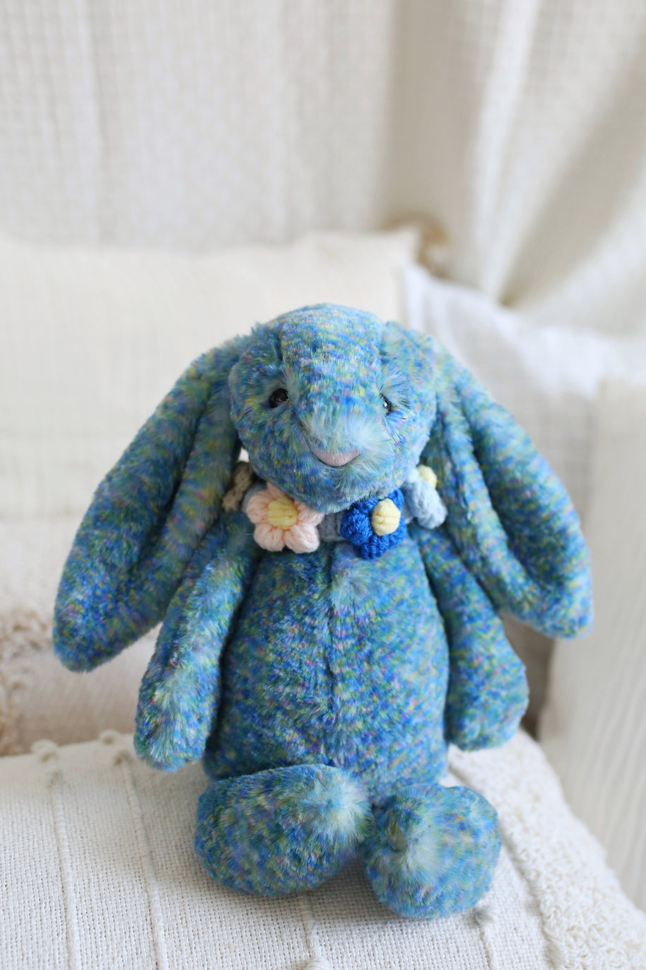 Blossom Circle Crochet Doll Bib/Collar – Blue & Pastel 🌸💙✨