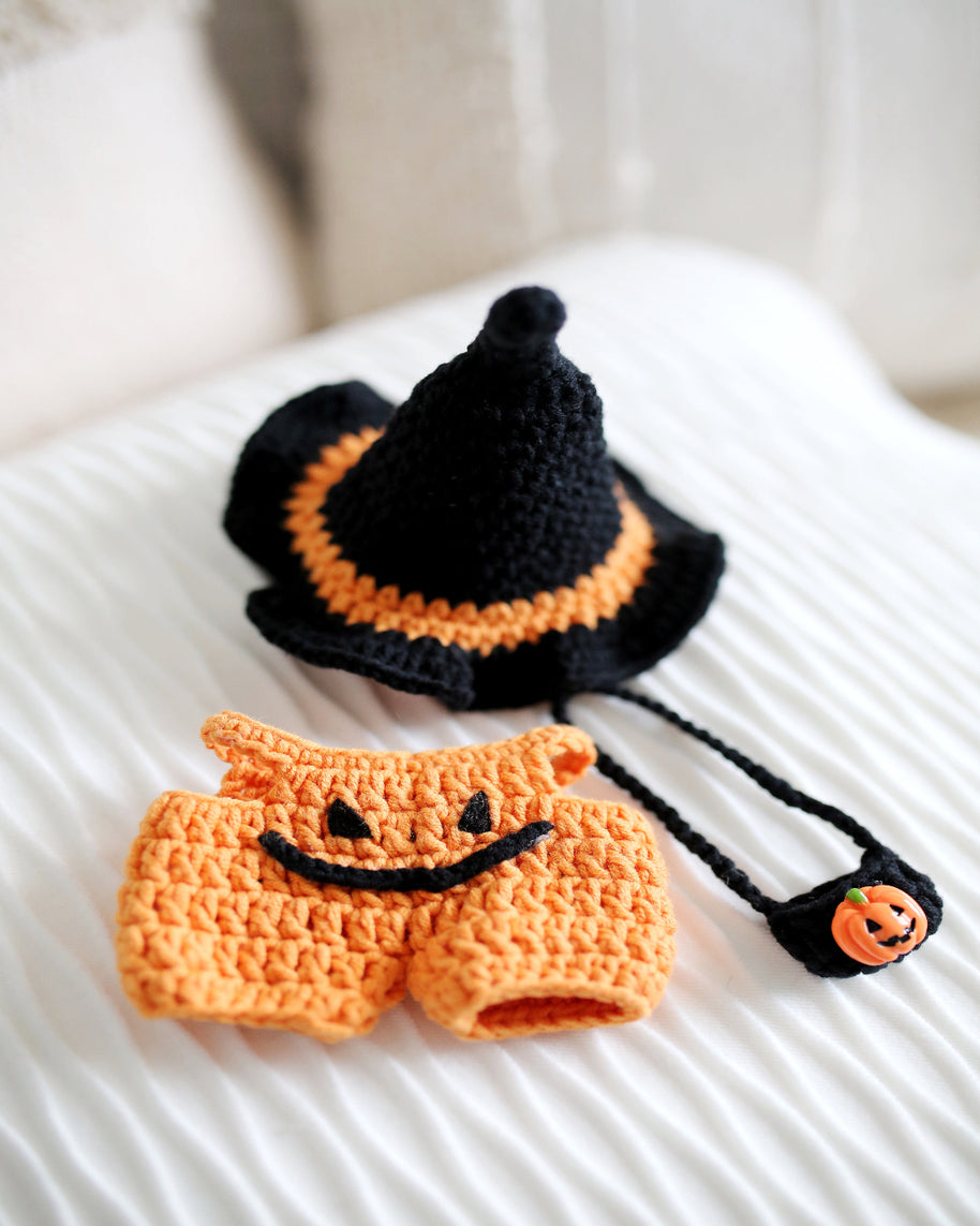 🎃 Jack-o’-Lantern Trick-or-Treat Crochet Doll Outfit 🖤🍬