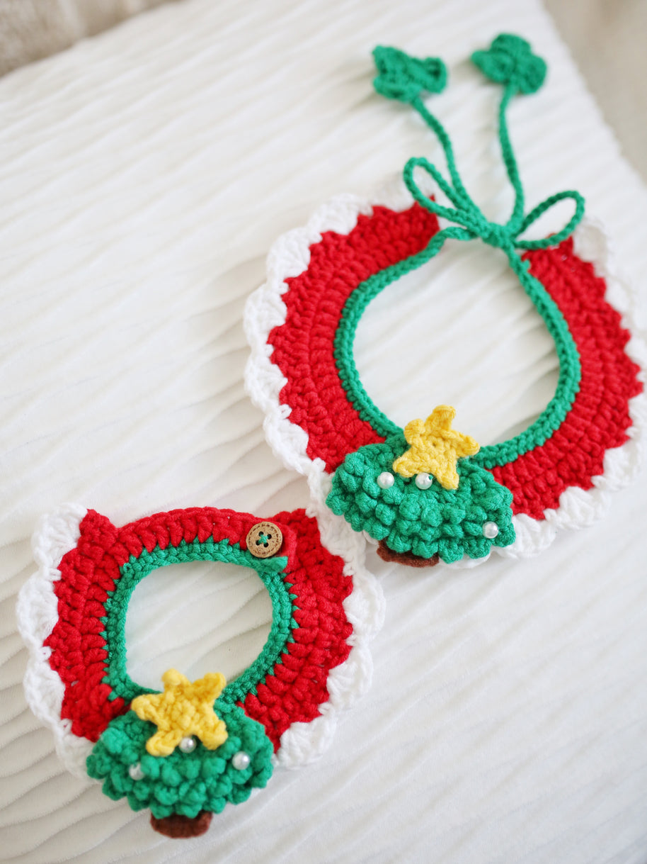 🎄 Merry Pines Crochet Collar  – Handmade Christmas Tree Collars for Plush Toys, Dolls & Pets