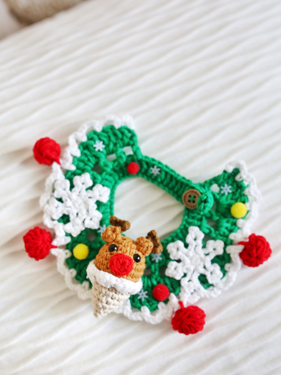 ✨Rudy Reindeer Crochet Collar  🦌❄️ – Holiday Outfit for Plushies, Dolls & Pets🎁