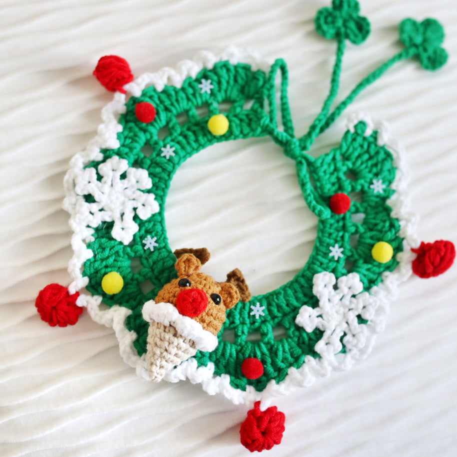 ✨Rudy Reindeer Crochet Collar  🦌❄️ – Holiday Outfit for Plushies, Dolls & Pets🎁