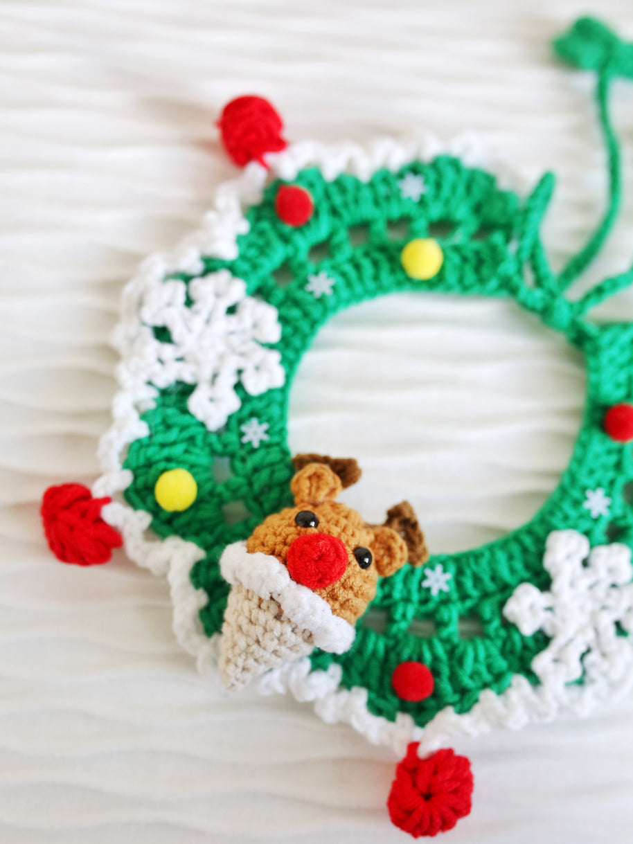 ✨Rudy Reindeer Crochet Collar  🦌❄️ – Holiday Outfit for Plushies, Dolls & Pets🎁