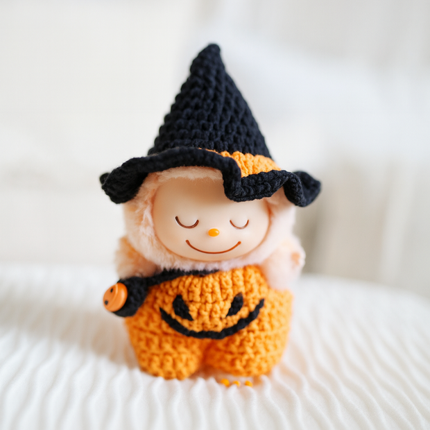🎃 Jack-o’-Lantern Trick-or-Treat Crochet Doll Outfit 🖤🍬