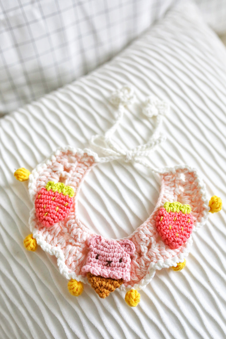 Strawberry Sundae Crochet Doll Bib🍓🐻🍦
