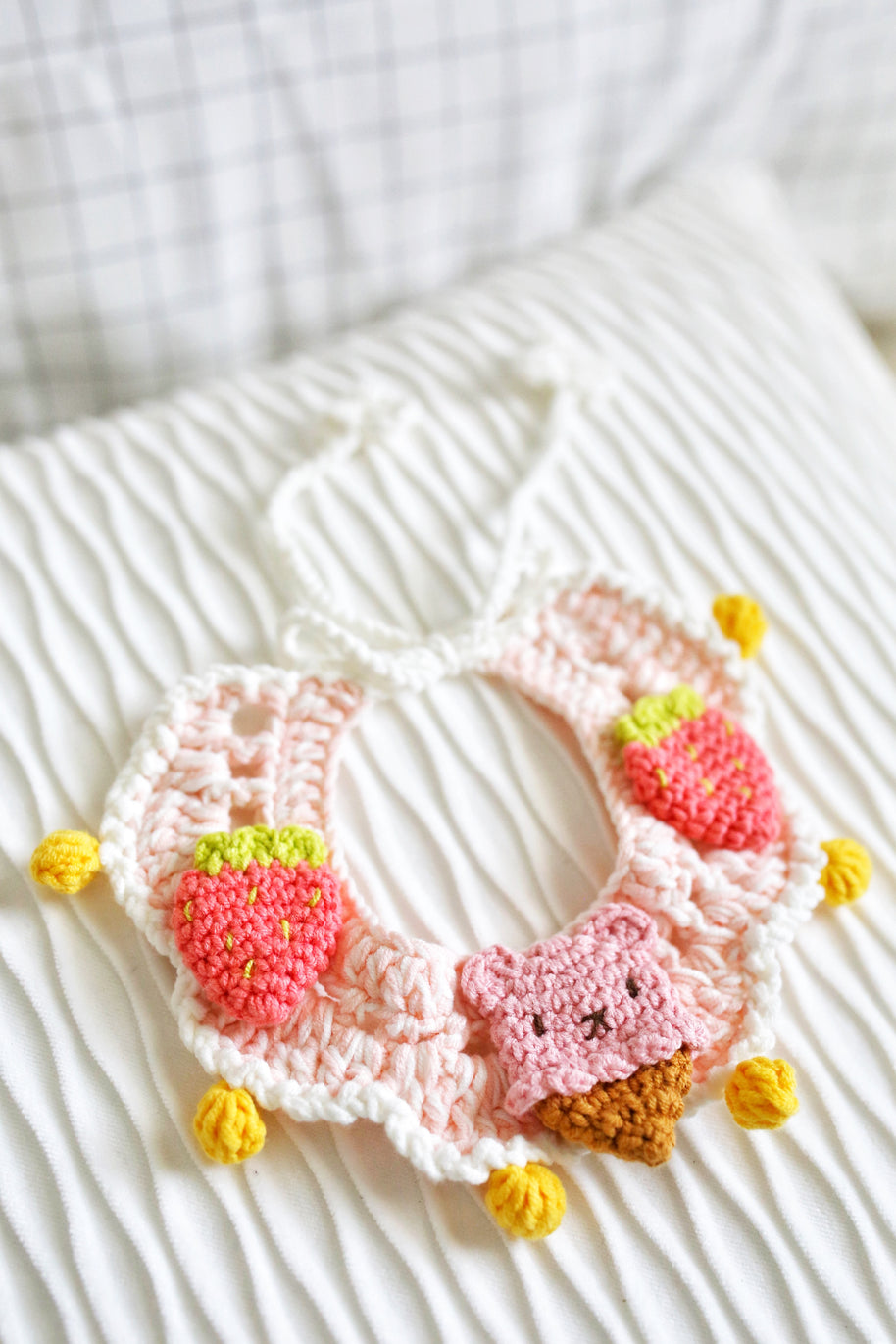 Strawberry Sundae Crochet Doll Bib🍓🐻🍦