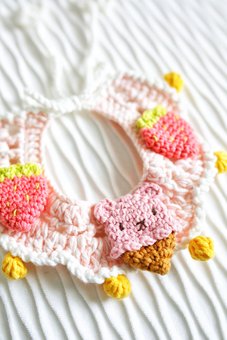 Strawberry Sundae Crochet Doll Bib🍓🐻🍦
