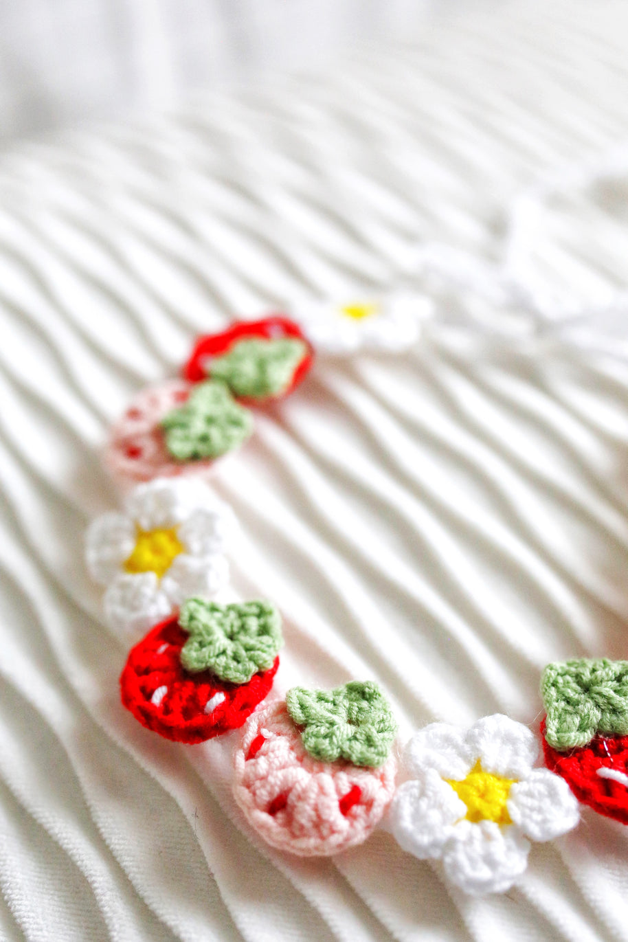 Strawberry Garden Crochet Doll Bib/Collar 🍓🌼🌿