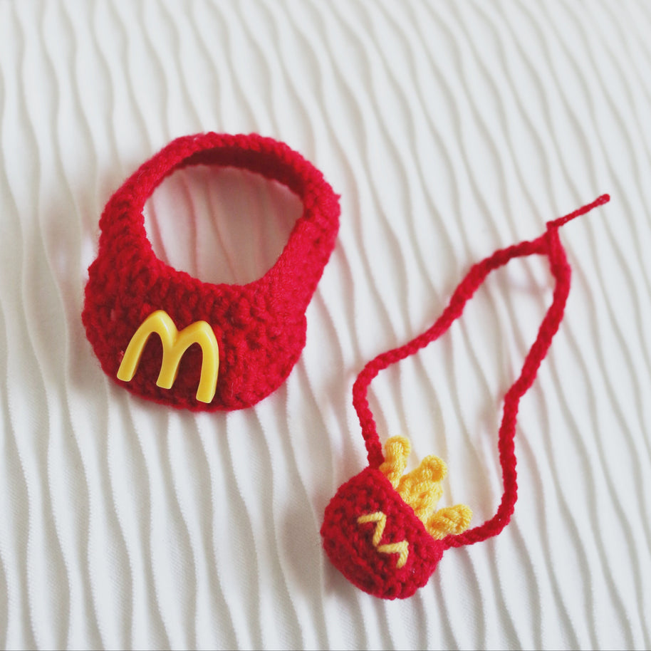 Fries & Fun Crochet Doll Bib/Collar and Bag Set 🍟🎉