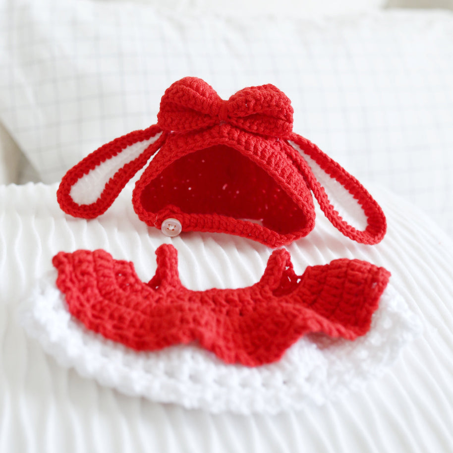 🎀Little Red Bow Crochet Doll Outfit Set ❤️🎀