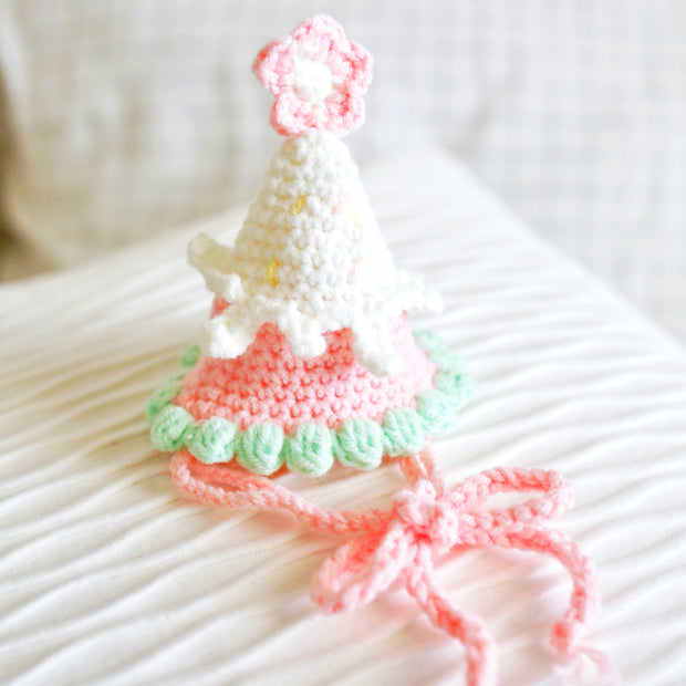 Handmade Pink Blossom Birthday Crochet Doll Hat 🌸🎀🎉