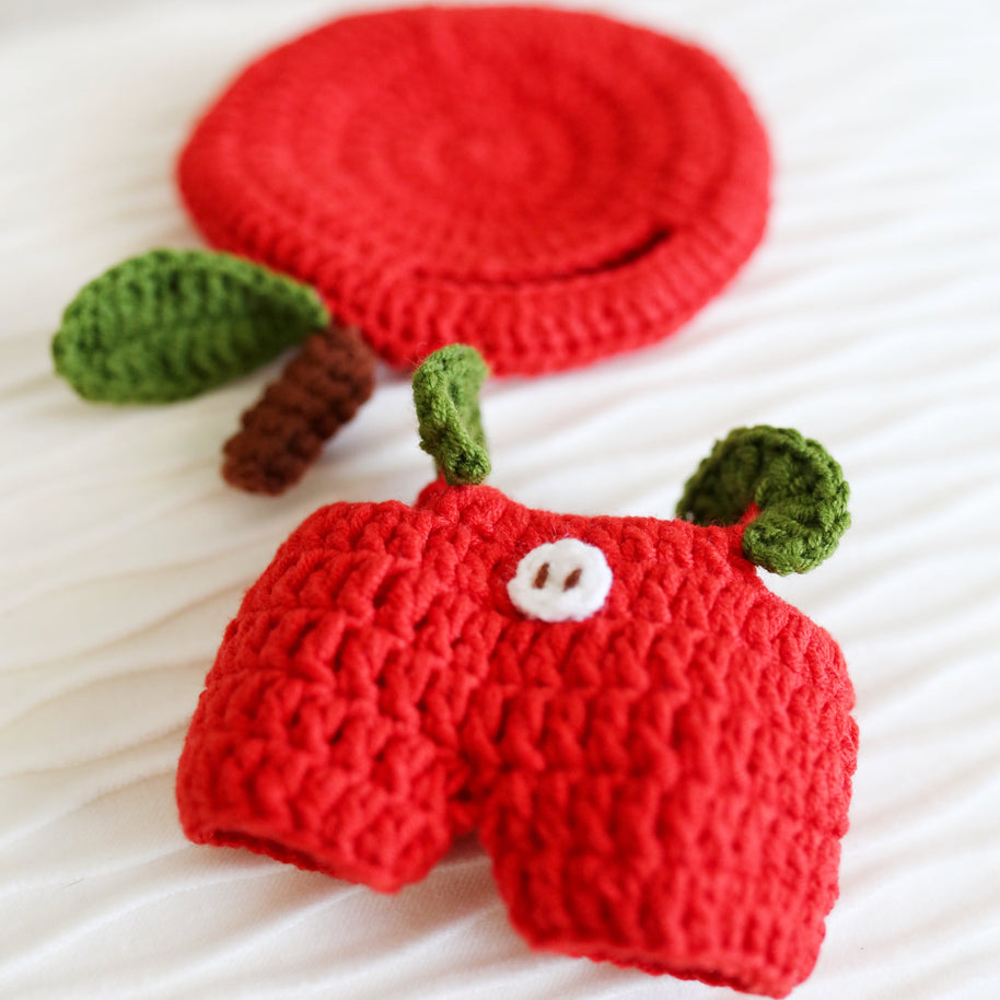 Red Apple Crochet Doll Outfit Set 🍎🍃
