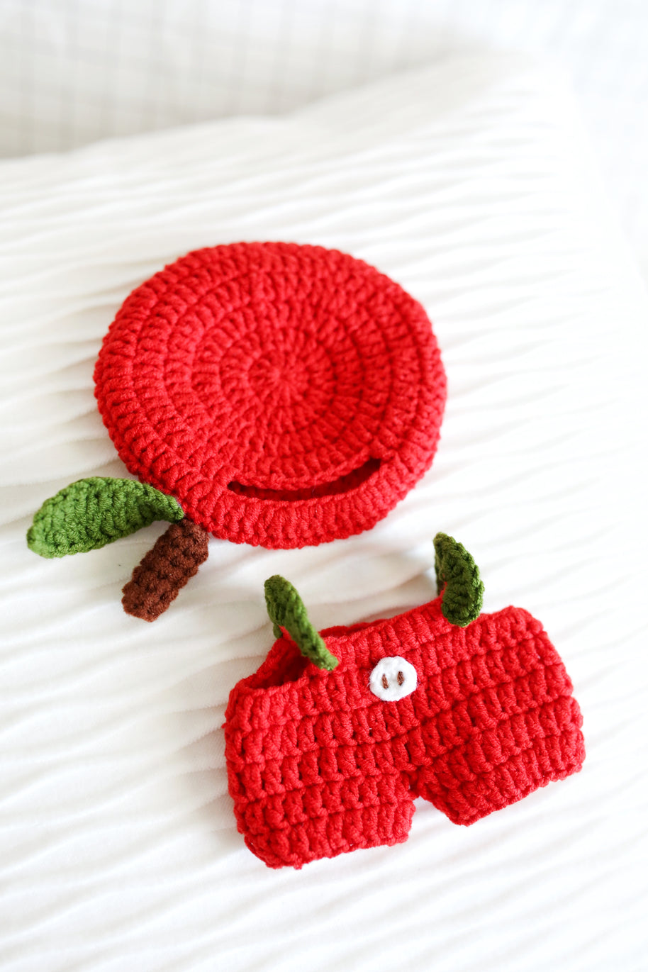 Red Apple Crochet Doll Outfit Set 🍎🍃