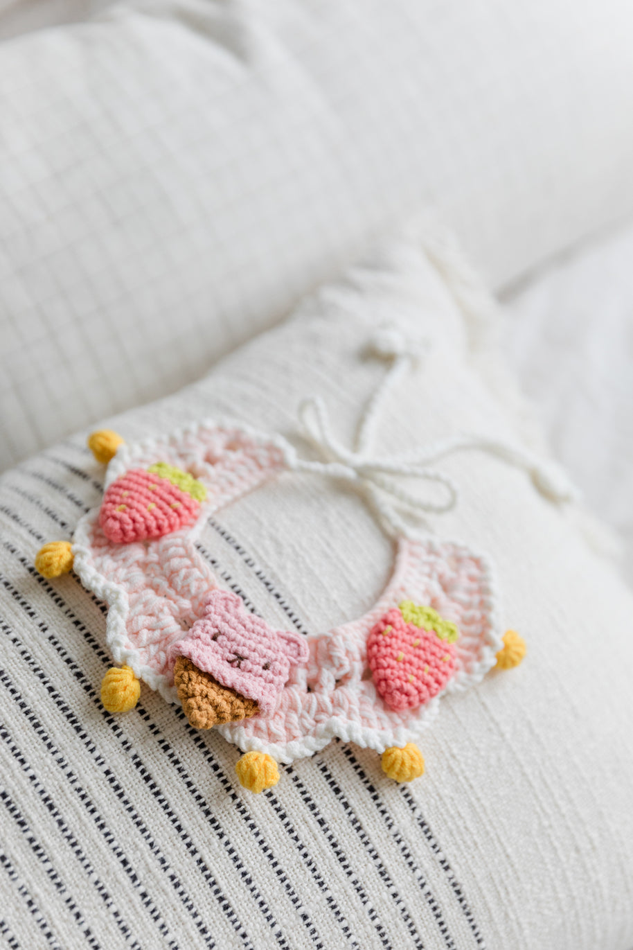 Strawberry Sundae Crochet Doll Bib🍓🐻🍦